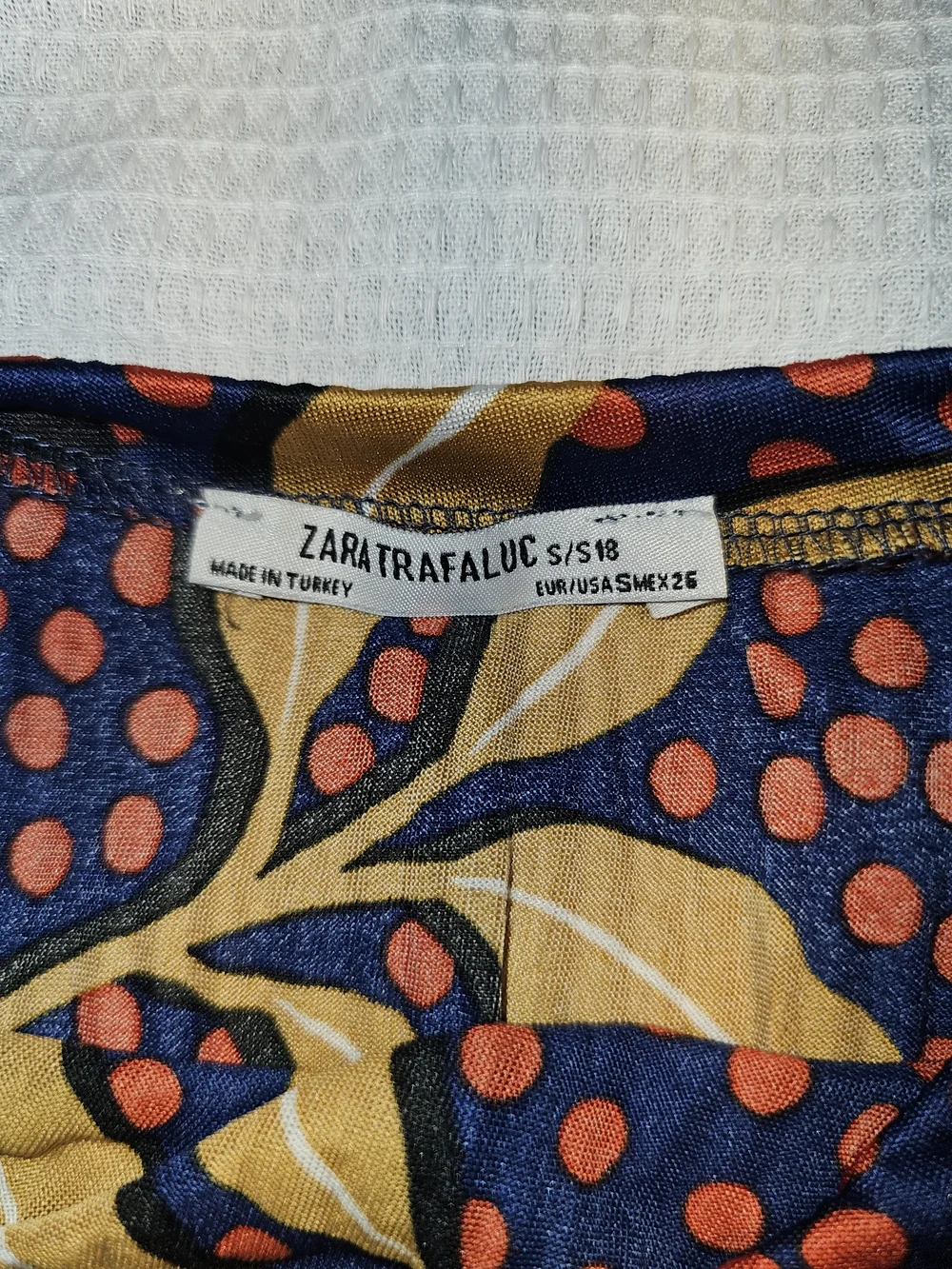 Zara Trafaluc Small Floral Polka Dot Blouse Navy Mustard Boho